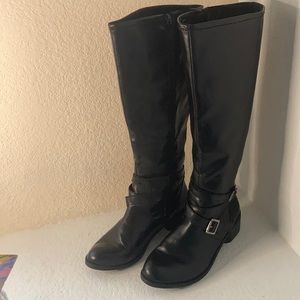 Knee high black leather boots